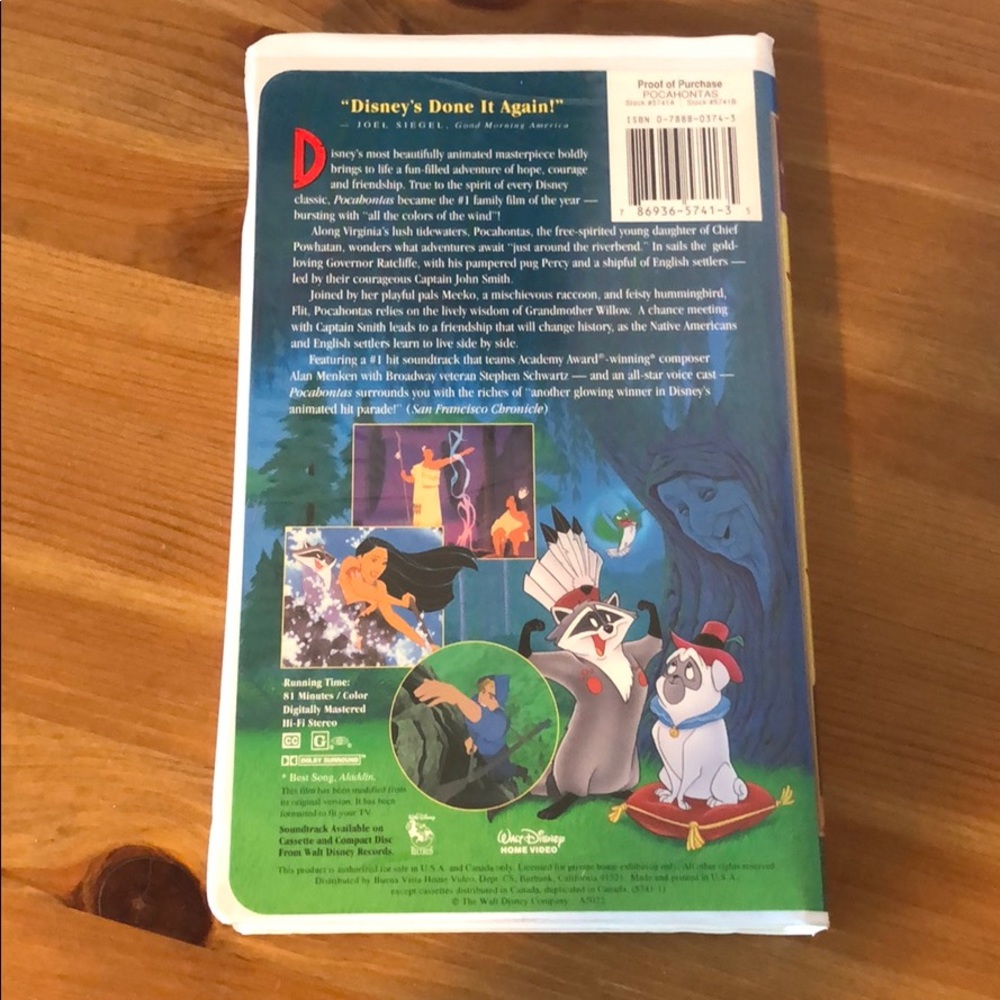 Walt Disney Masterpiece Collection Pocahontas VHS - Picture 4 of 8